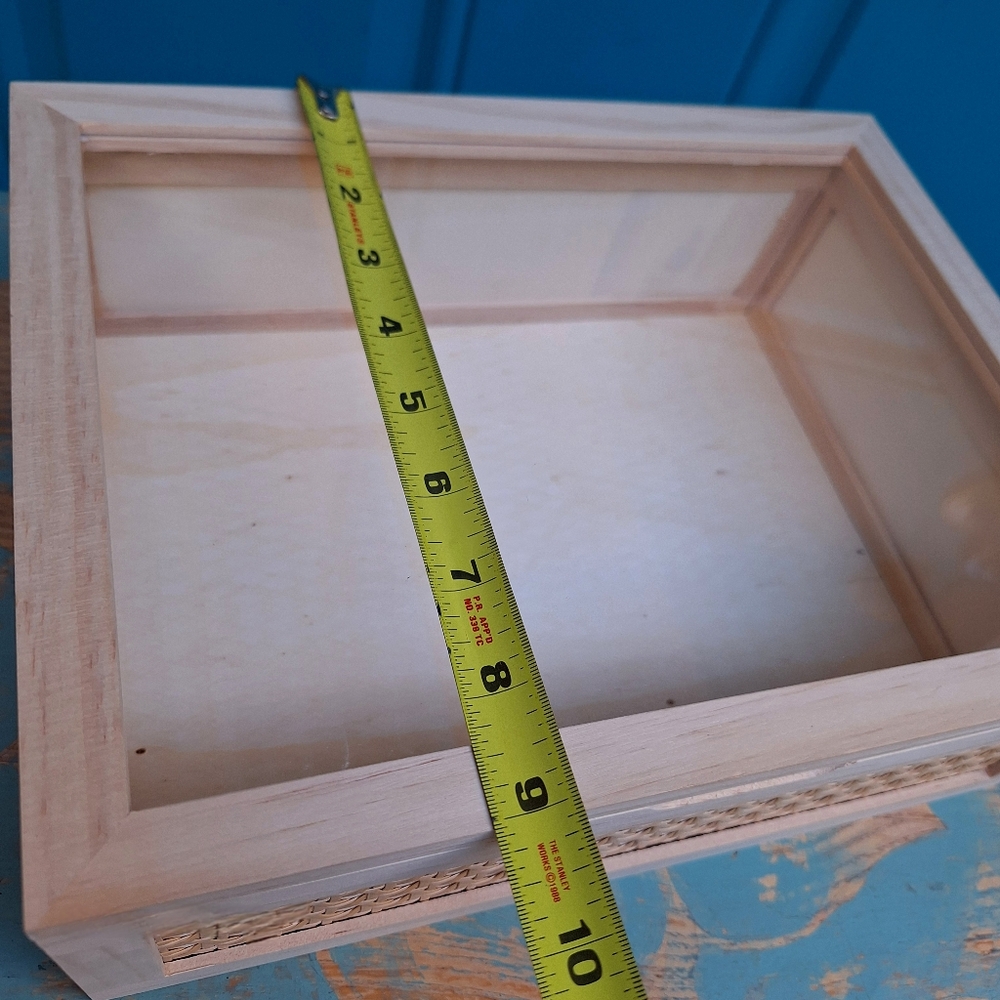 Wood and Glass Display Box or Wall Shelf Hinged Lid Wicker Trinkets Collectibles - Picture 9 of 15